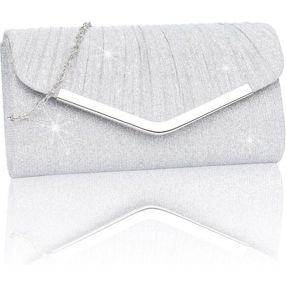 Women Silver  Elegant Sequins Clutch Cocktail Handbags, - Picture 1 of 7